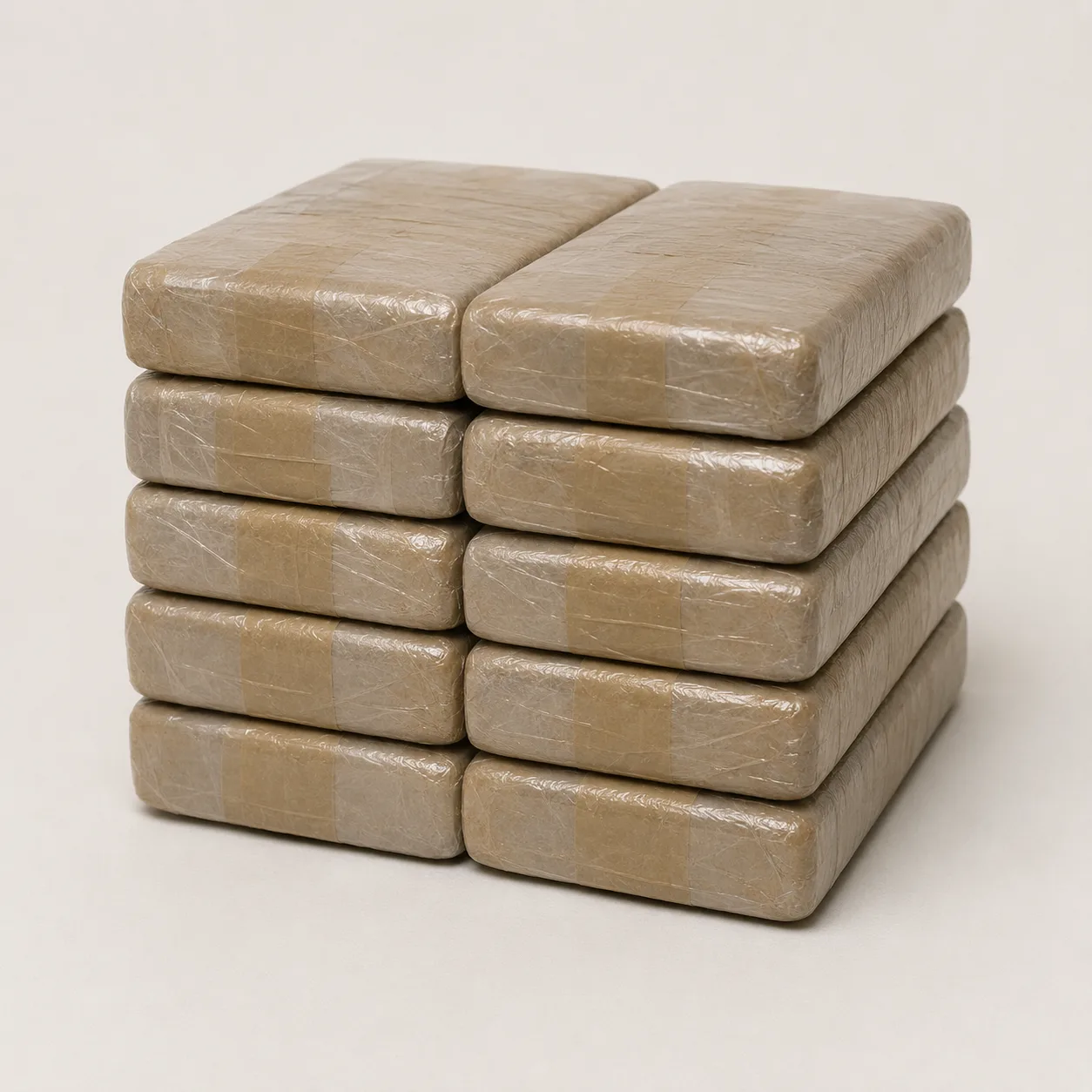 Stacked bricks of cocaine making up the 541kg, roughly R200m, Port Shepstone seizure at the heart of the Madlanga Commission's 'bust to heist' cocaine case.